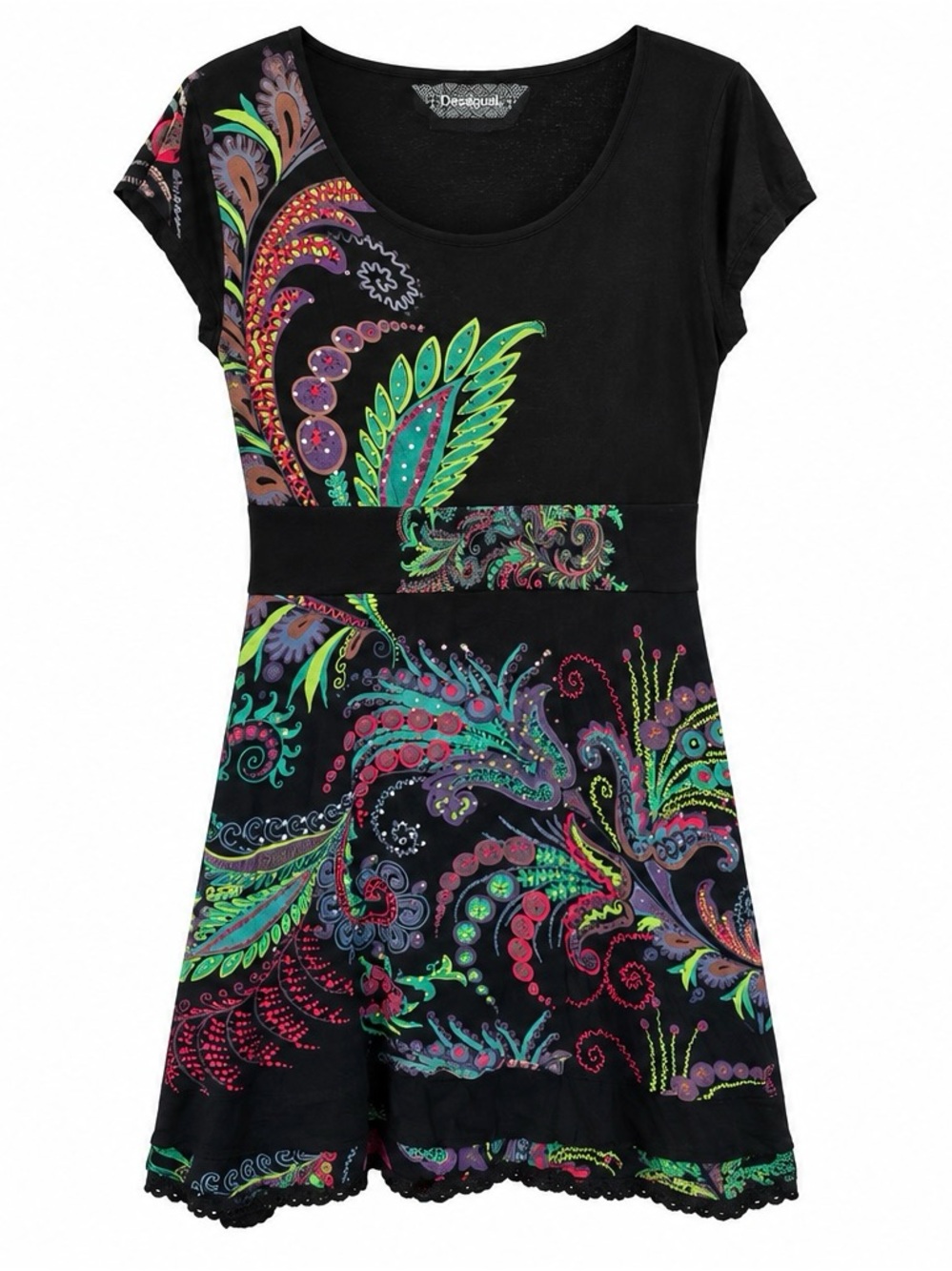 Desigual Black Multicolor Paisley Mini Dress